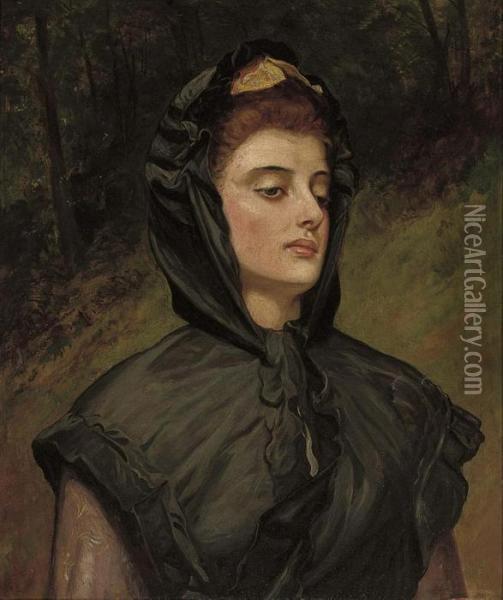 Portrait Of A Young Girl, Bust-length, In A Landscape Oil Painting - Charles Sillem Lidderdale