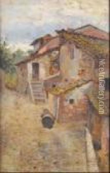 Case Rustiche A Cortina Oil Painting - Guglielmo Micheli