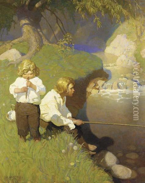 He Never Caught A Thing And Ruined Jon's Reputation As A Fisherman Oil Painting - Newell Convers Wyeth