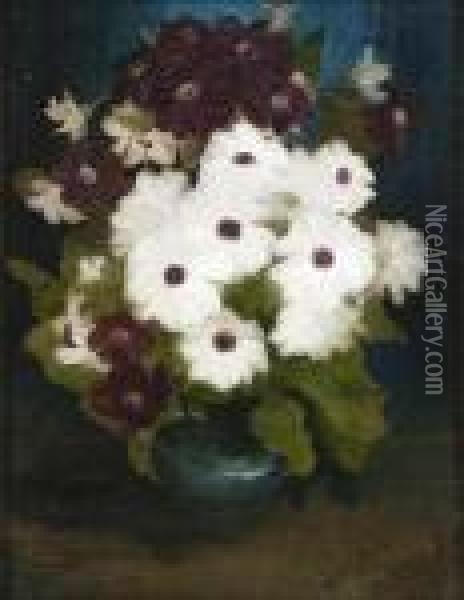A Still Life Of Purple And White Blooms Oil Painting - James Stuart Park