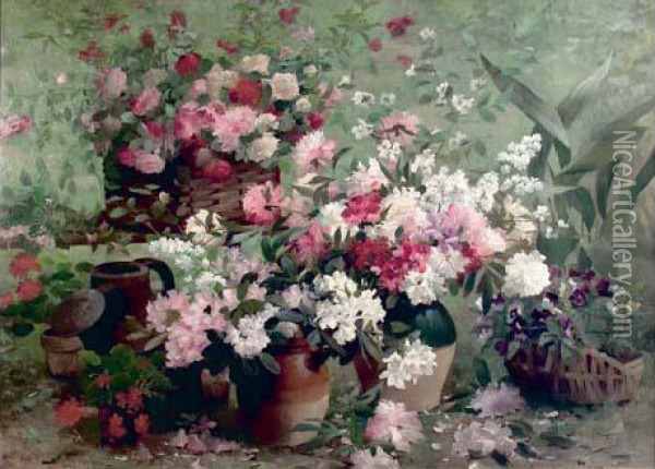 Nature Morte Aux Fleurs Oil Painting - Louis Emile Minet