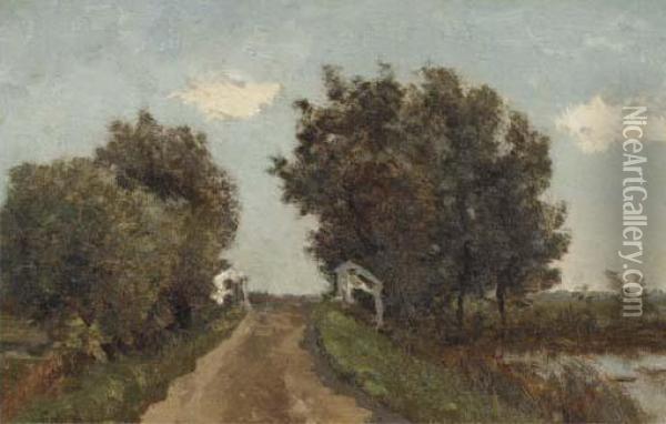 Landschap Met Brug: Landscape With A White Bridge Oil Painting - Paul Joseph Constantine Gabriel