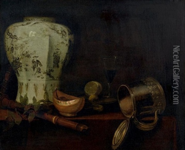 Nature Morte Au Vase Chinois, A La Pinte De Biere Et A La Flute Oil Painting - Pieter Gerritsz van Roestraten