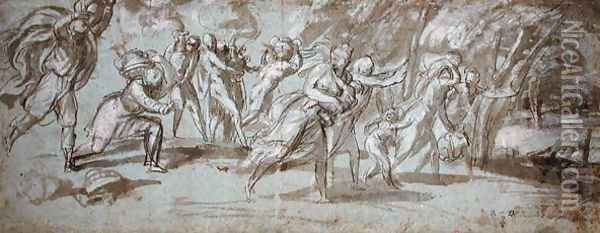 Men and women fleeing towards a forest Oil Painting - Francesco de' Rossi