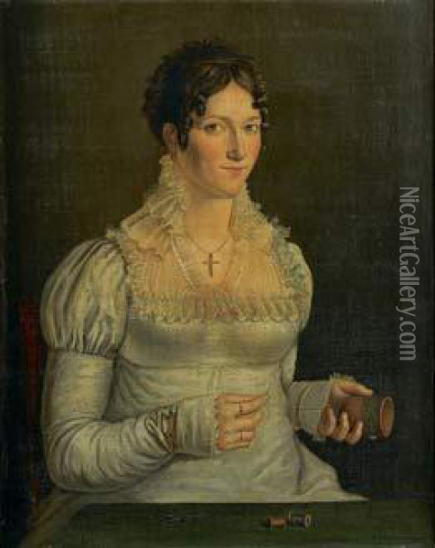 Portrait D'une Jeune Femme Faisant De La Dentelle Oil Painting - Benoist Benjamin Bonvoisin