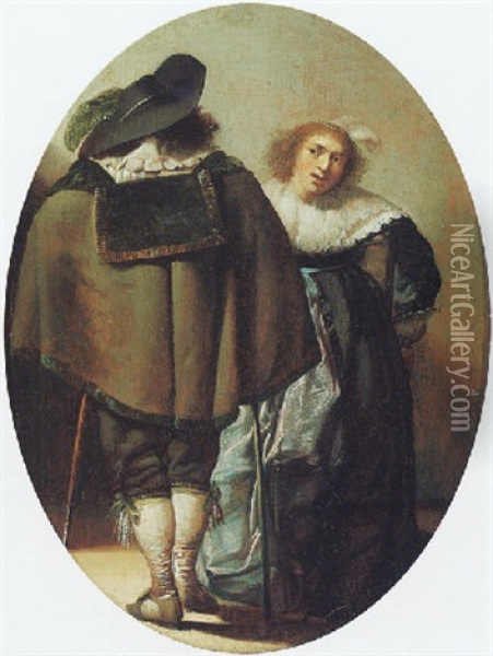 A Couple In An Interior Oil Painting - Pieter Jacobs Codde
