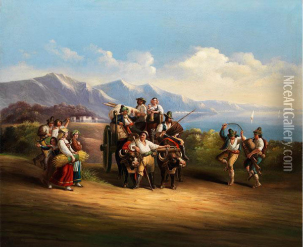 Neapolitanische Bauern Auf Dem Heimweg Von Der Ernte Oil Painting - Gustav Richter