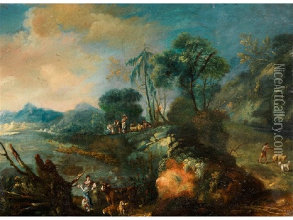 Landschaft Mit Staffagefiguren Oil Painting - Giuseppe Bernardino Bison