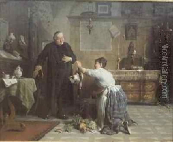 The Priest's Dinner Oil Painting - Peter Baumgartner