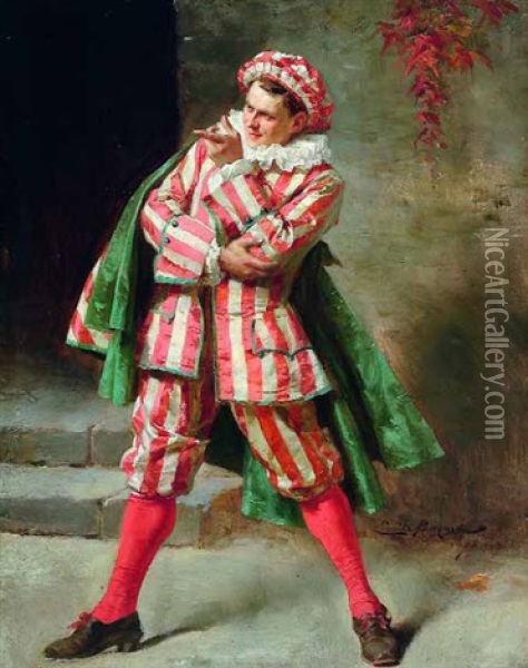 Stehender, Als Pierrot Verkleideter Schauspieler Oil Painting - Emile Antoine Bayard