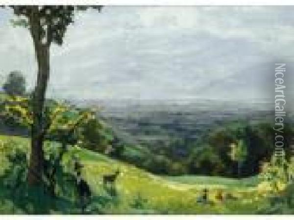 :paysage Champetre A Corenc Et La Chaine Debelledonne Oil Painting - Jules Flandrin