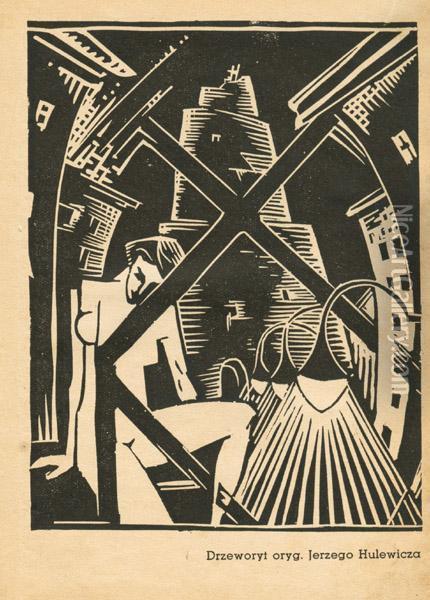 Kobiecy Akt I Architektura Na Tle Wiezy Babel (ilustracja Dogory Oxymoronu, 1936) Oil Painting - Jerzy Hulewicz