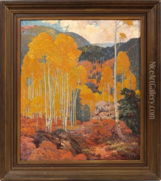 Aspens In Fall Oil Painting - Carl Redin