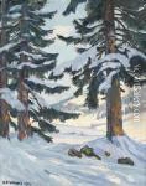 Winterlandschaft Unter Blauem Himmel. Oil Painting - Hans Beat Wieland