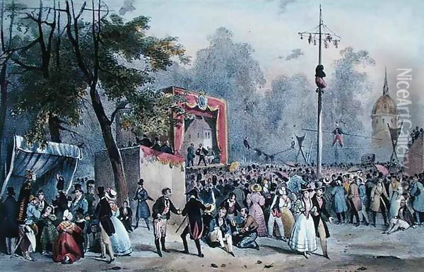 The 'Fete de Roi' at the Champs-Elysees, Paris Oil Painting - V. Adam
