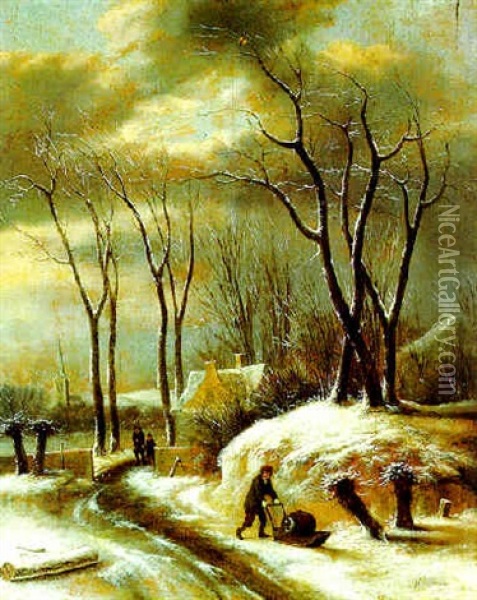 Ein Dorf Im Winter Mit Drei Bauern Oil Painting - Nicolaes Molenaer