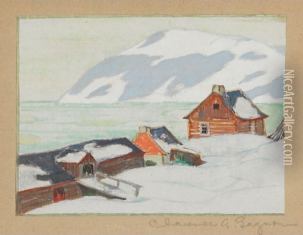 Village By The Water, Winter Oil Painting - Clarence Alphonse Gagnon