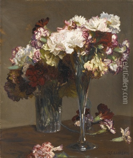Still Life Of Carnations Oil Painting - Sir George Clausen