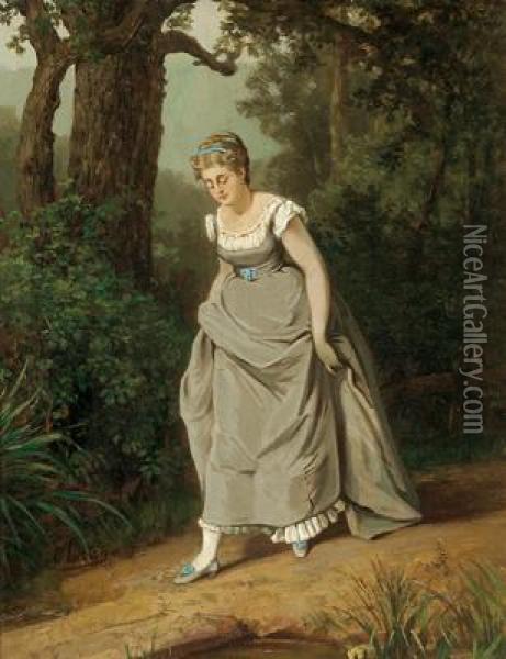 A Careful Step Oil Painting - Jacobus Leisten
