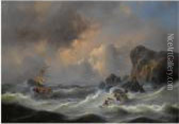 Shipwreck Off The Coast Oil Painting - Govert Van Emmerik