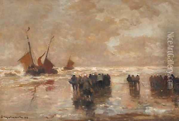 The arrival of the fleet Oil Painting - Gerhard Arij Ludwig Morgenstje Munthe
