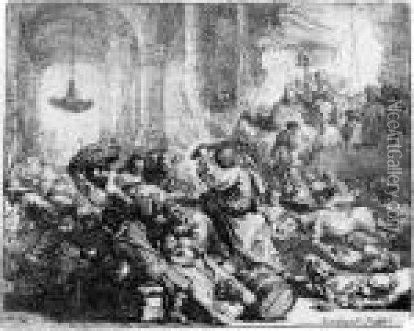 Christ Driving The Money-changers From The Temple Oil Painting - Rembrandt Van Rijn