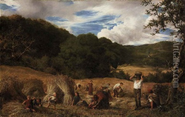 Harvest, When Labor Drinks His Boiling Sweat To Thrive - Chapman's Hesiod Oil Painting - William Linnell