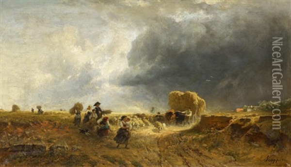 Heuernte Bei Aufziehendem Gewittersturm Oil Painting - Albert Kappis
