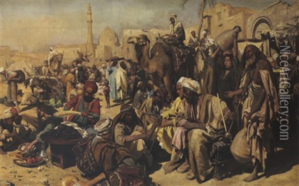 Der Markt In Cairo Oil Painting - Carl Leopold Mueller