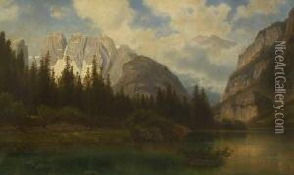 Blick Vom Durrensee / Lago Di Landro Auf Die Cristallo-gruppe. Oil Painting - Casar Metz
