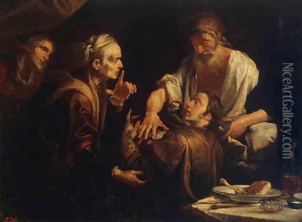 Isaac Blessing Jacob Oil Painting - Gioacchino Assereto