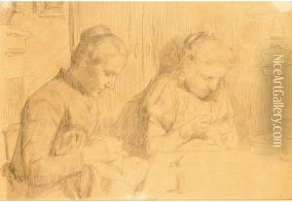 Women Sewing Oil Painting - Albert Anker