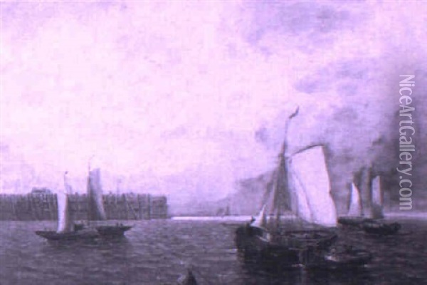 Ships Outside A Harbour Oil Painting - Franz Wilhelm Schiertz