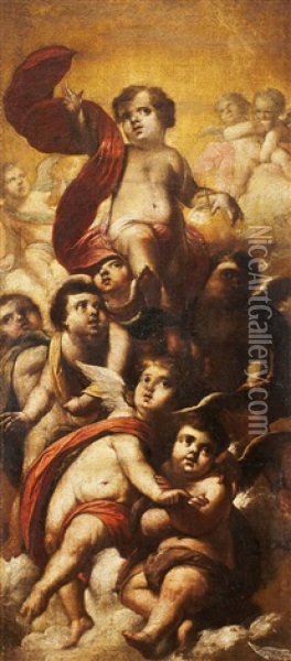 Nino Jesus Bendiciendo Rodeado De Angeles Oil Painting - Cornelis Schut III