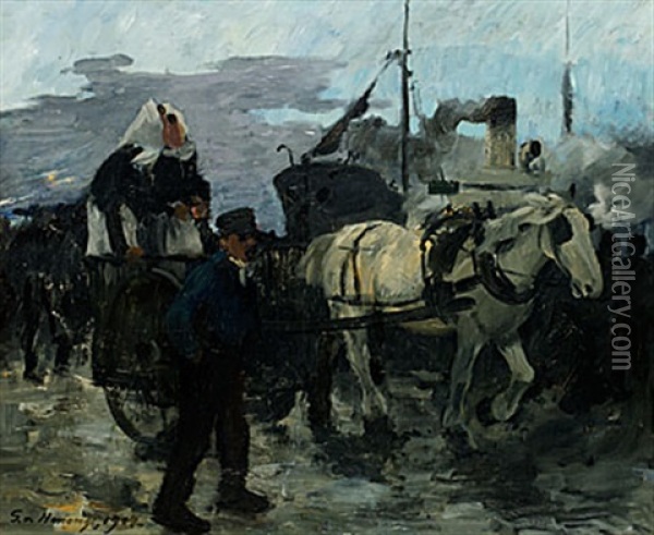 Folkliv Vid Kajen Oil Painting - Goesta von Hennigs