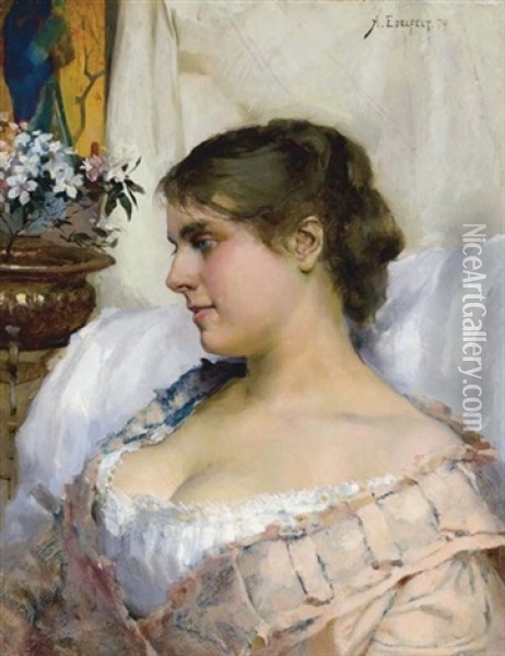 Nuoren Naisen Muotokuva Portratt Av En Ung Kvinna - Portrait Of A Young Woman Oil Painting - Albert Edelfelt