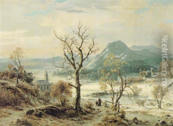 Winterlandschaft Oil Painting - Adolf Hohneck