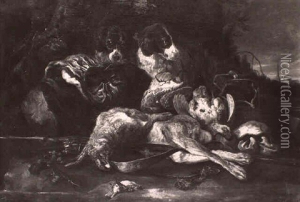 Nature Morte Aux Chiens Et Gibier Oil Painting - David de Coninck