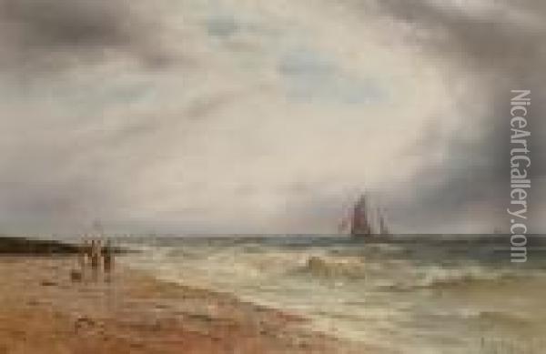 Figures On A Beach Oil Painting - Gustave de Breanski