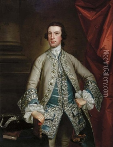 Portrait Of A Gentleman In A Grey Coat And Blue Waistcoat (lord Hill?) Oil Painting - Thomas Bardwell
