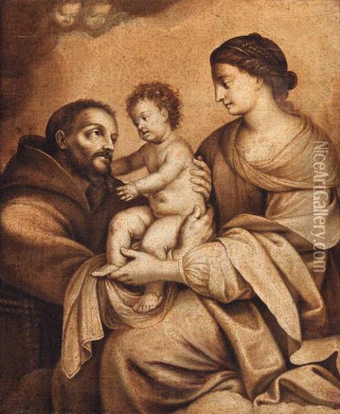 The Madonna And Child With Saint Francis - En Grisaille Oil Painting - Carlo Maratta or Maratti