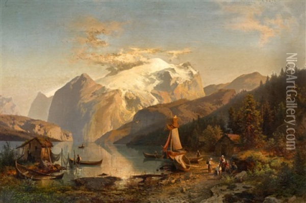 Norwegischer Fjord Oil Painting - Hermann Herzog