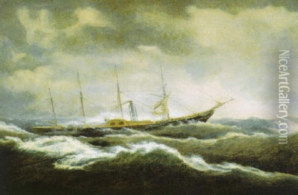 Steamship Charging Through Rough Waters Oil Painting - James Edward Buttersworth