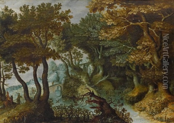Waldlandschaft Mit Heimkehrenden Jagern Oil Painting - Gillis Van Coninxloo III