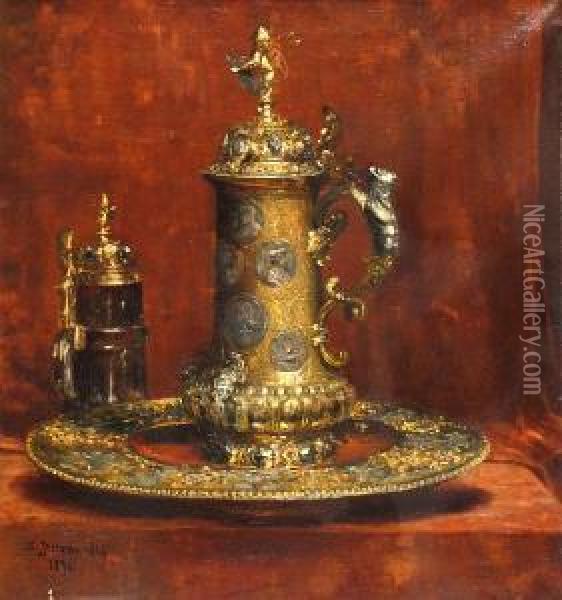 Still Life With A Beer Stein On A Goldplatter Oil Painting - S. Jerome Uhl
