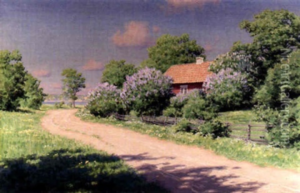 Blommande Syren Oil Painting - Johan Fredrik Krouthen
