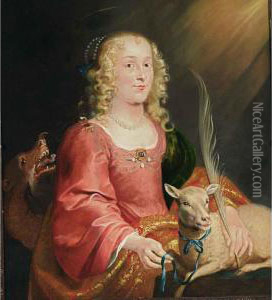 St. Agnes Oil Painting - Simon de Vos