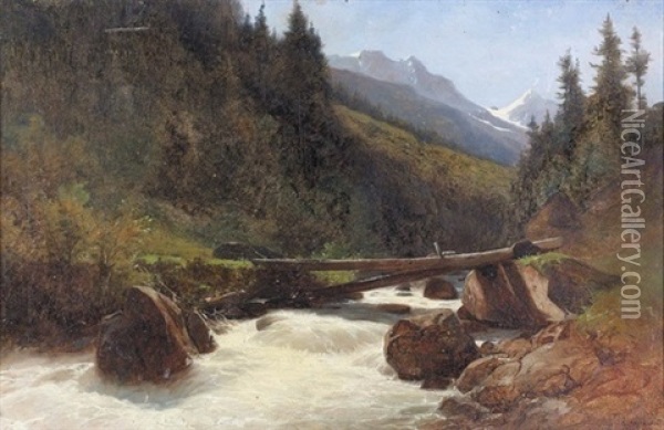 Wilder Gebirgsbach In Den Alpen Oil Painting - Gustave Eugene Castan