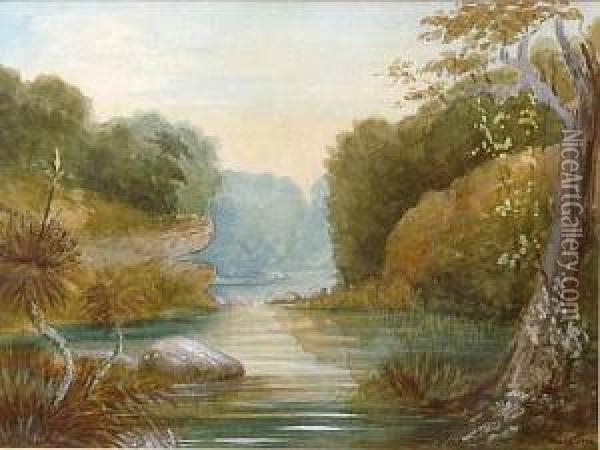 River Scene Nsw Oil Painting - John Skinner Prout