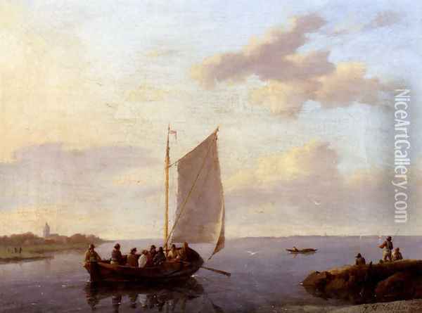 Off The Shore Oil Painting - Johannes Hermanus Koekkoek Snr